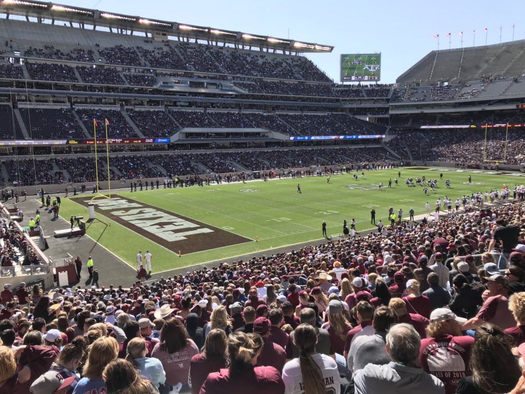 Photo of Kyle Field during the spring game with fans in the stands
