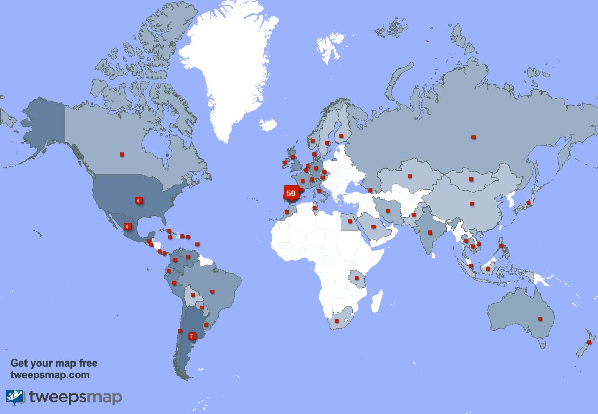 Tengo 30 nuevos seguidores, desde España, Argentina, Brasil, y más durante la última semana tweepsmap.com/!quegranviaje