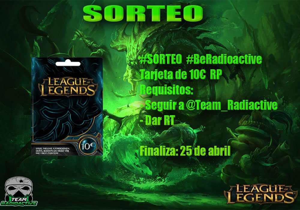 Team_Radiactive's tweet photo. #SORTEO🔥 #BeRadioactive☣️
Tarjeta de 10€ RP
Requisitos:
- Seguir a @Team_Radiactive 
- Dar RT

Finaliza: 25 de abril 🤑 https://t.co/nybUxrBK1e