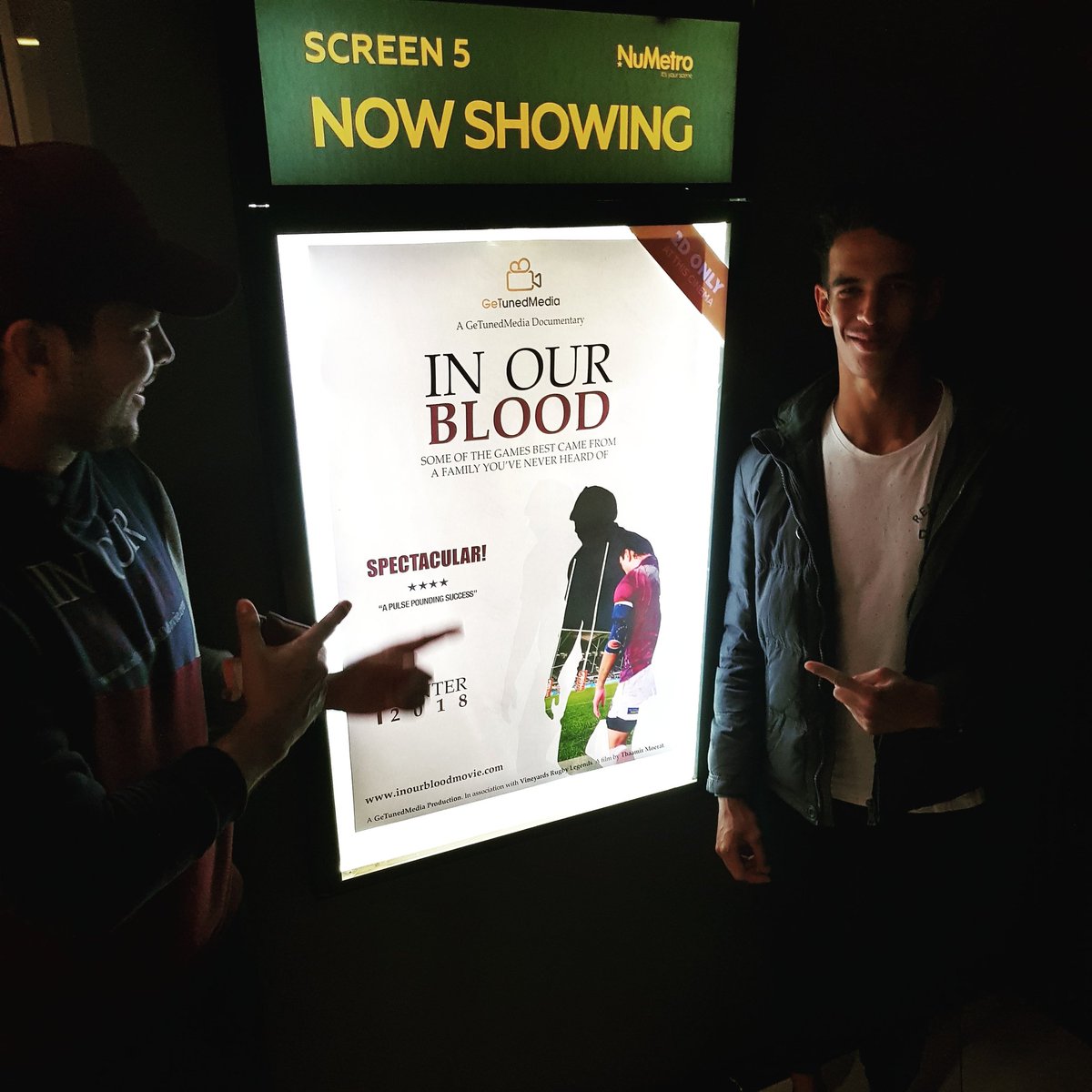 Owner Thaamir Moerat and his cousin Shaakier Moerat setting up for the #InOurBlood screening tomorrow at Canal Walk numetro. The movie centres around the Moerats, the family with the most <a href="/Springboks/">Springboks</a> <a href="/SARugbymag/">SA Rugby magazine</a> <a href="/SARugbyLegends/">SA Rugby Legends</a> #Documentary #movie #rugby #biopoc