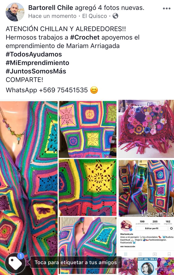 bartorell's tweet photo. ATENCIÓN CHILLAN Y ALREDEDORES!!
#MiEmprendimiento
Hermosos trabajos a #Crochet apoyemos el emprendimiento de @MariamArriagada 
#TodosAyudamos 
#JuntosSomosMás 
Dale RT RT RT https://t.co/u14jQLBTco