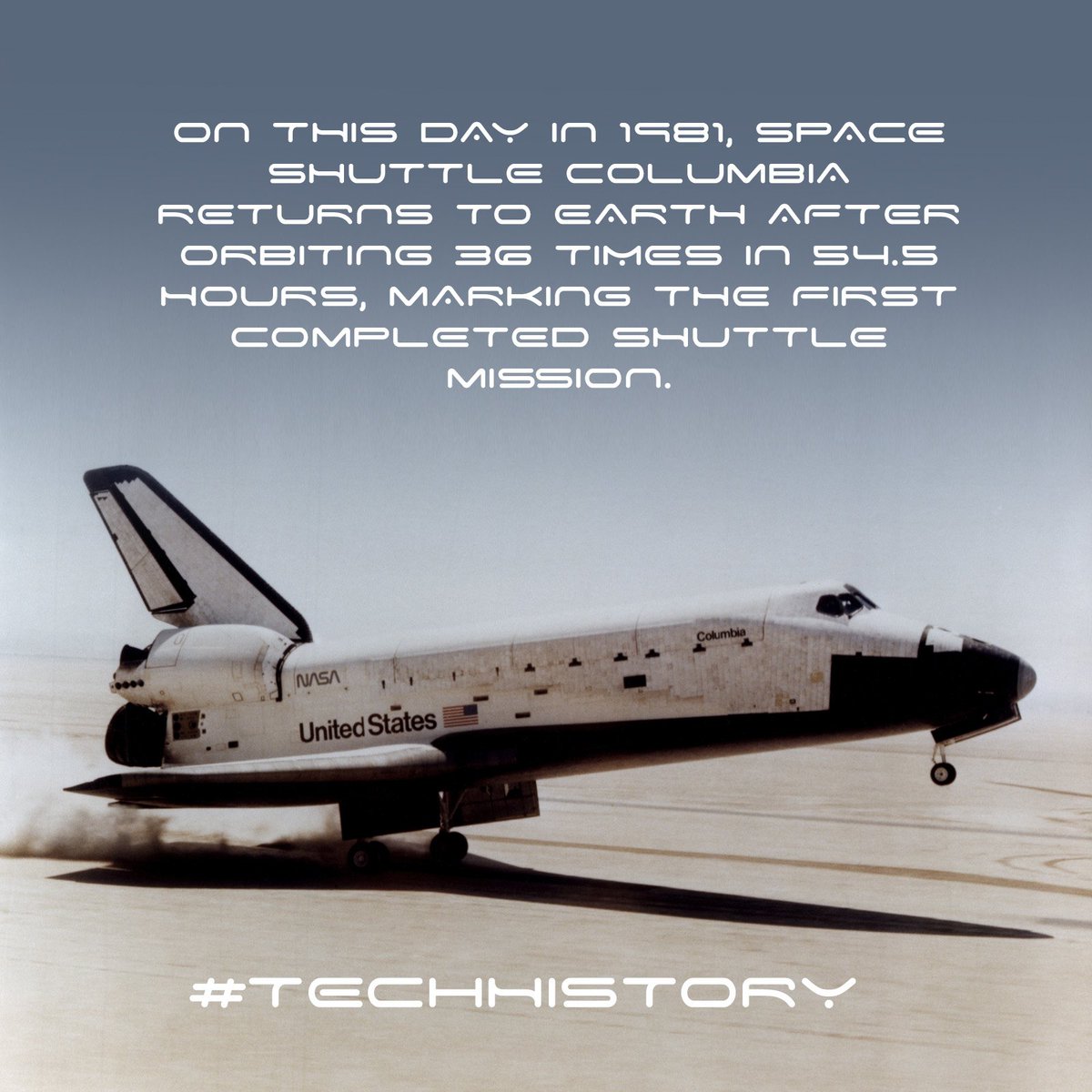 PopTechRadio's tweet image. After the first successful shuttle mission, Space Shuttle Columbia returned to Earth this day in 1981. The shuttle spent 54.5 hours in space and completed 36 orbits around the planet. #Space #NASA #ShuttleProgram #Columbia #SpaceProgram #spaceexploration #orbit #tech #techhistory