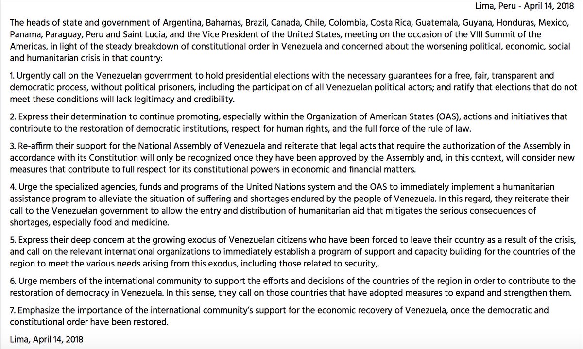 StateDept's tweet image. As he concluded #SummitPeru, Acting Secretary John Sullivan responded to a question about elections in #Venezuela: "The elections in Venezuela... they’re expressly designed to suppress the will of the Venezuelan people." 
Read the Lima Group Declaration on Venezuela —&amp;gt;