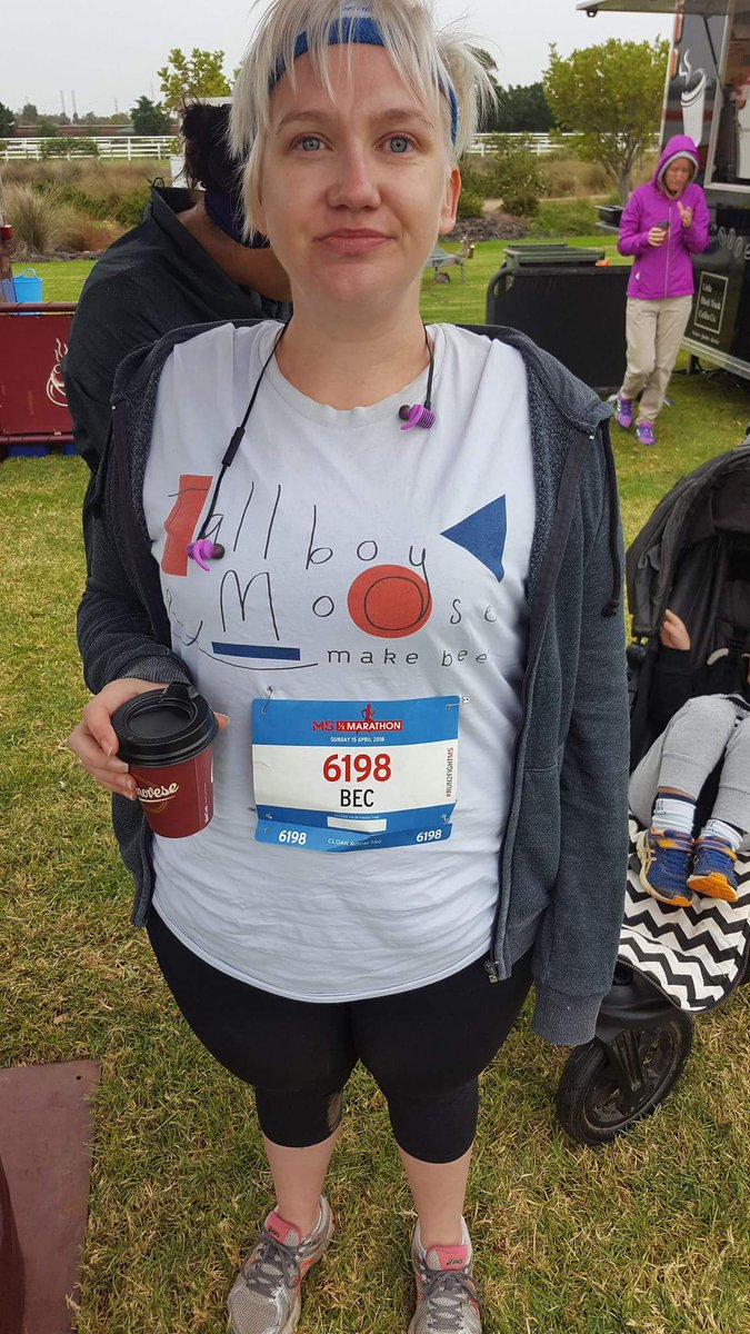 becstrating's tweet photo. At the #mshalfmarathon 
Finished 10km with @KristinFav and waiting for @woodworkgirl and @jasewillie to cross the 21km finish line! Terrible weather for it, thanks Melbourne https://t.co/gpRSpMABc6