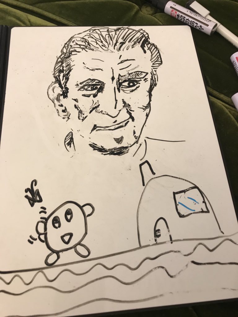 T Yamachy 娘は誕生日に星のカービィのゲームが欲しいらしくイラストを描いてくれた カーク ダグラスの渋い顔で返答しておいた T Co Nfv501l7pm Twitter