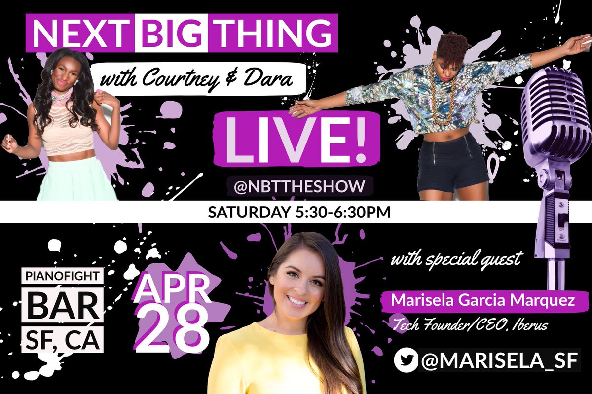 NBTtheShow's tweet photo. You’re cordially invited 💌 We’re back for more shenanigans  @pianofightsf LIVE with special guest @marisela_SF 👩🏻‍💻📱Tech Founder/CEO @iberus_sf! We’ll be talking breaking barriers in #technology 💥Reserve your tix https://t.co/BvTL4TKrit 😎 #womenintech #millennials #youtube https://t.co/I8VaJl98vy