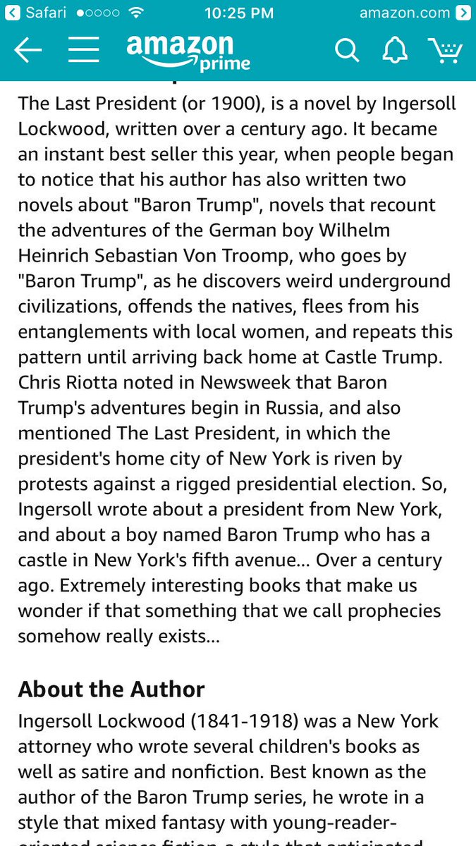 @ks374365 @55true4u Did you know the guy who died in 1918 wrote both The Last President AND The book about the adventures of Baron Trump?