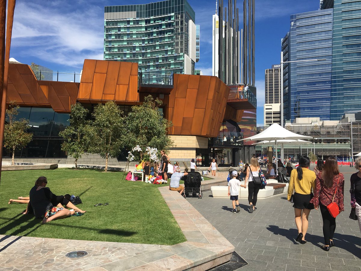 StudioNiz's tweet photo. Only 6 weeks after opening it’s great to see the people of #perth making full use of #YaganSquare great public realm #design,any plans for a few shade structures down the main drag? Near the cross walk would be useful for summer! @LyonsArch @VitalPerth @WA_Roads @CityofPerth https://t.co/lfD2q8DCO5