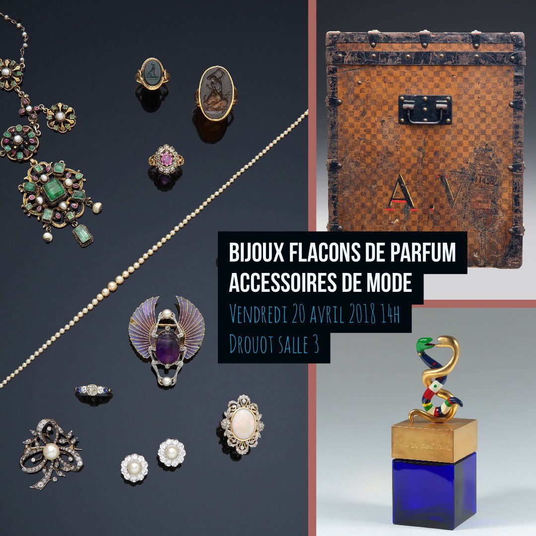 artvalorem's tweet photo. #venteauxencheres vendredi 20 avril 2018 @drouot_paris 
#accessoiresdemode #flacon de #parfum #stylos #MONTRES #objetsdevitrine #bijoux #argenterie #louisvuitton #guerlain #sac #luxe #worth #boucheron #vancleefarpels #cartier #hermes #chanel Lots sur https://t.co/U4UN8MyDGu https://t.co/B86xBHYKFV