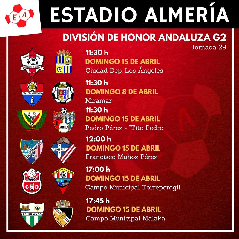 #diadepartido⚽ #MatchDay | Nueva jornada en el grupo 2 de División de Honor sin derbis. Todo nuestro apoyo para los equipos almerinses.