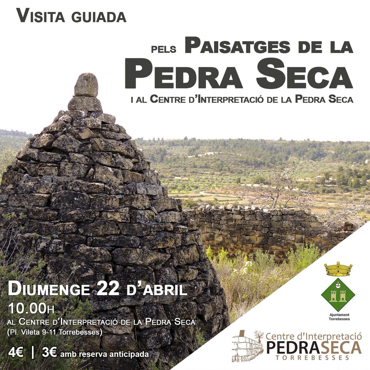 CIPSTorrebesses's tweet photo. Vine a conèixer el @CIPSTorrebesses i després farem una #ruta d'uns 7 km a peu 🚶 per descobrir les construccions de #pedraseca: #Aljubs, #cabanesdevolta, #marges, i molt més!
📅 dg. 22 d'abril
🕑 10 h
🎫 4€ per persona (3€ si es reserva anticipadament) https://t.co/PhglhtP8bV