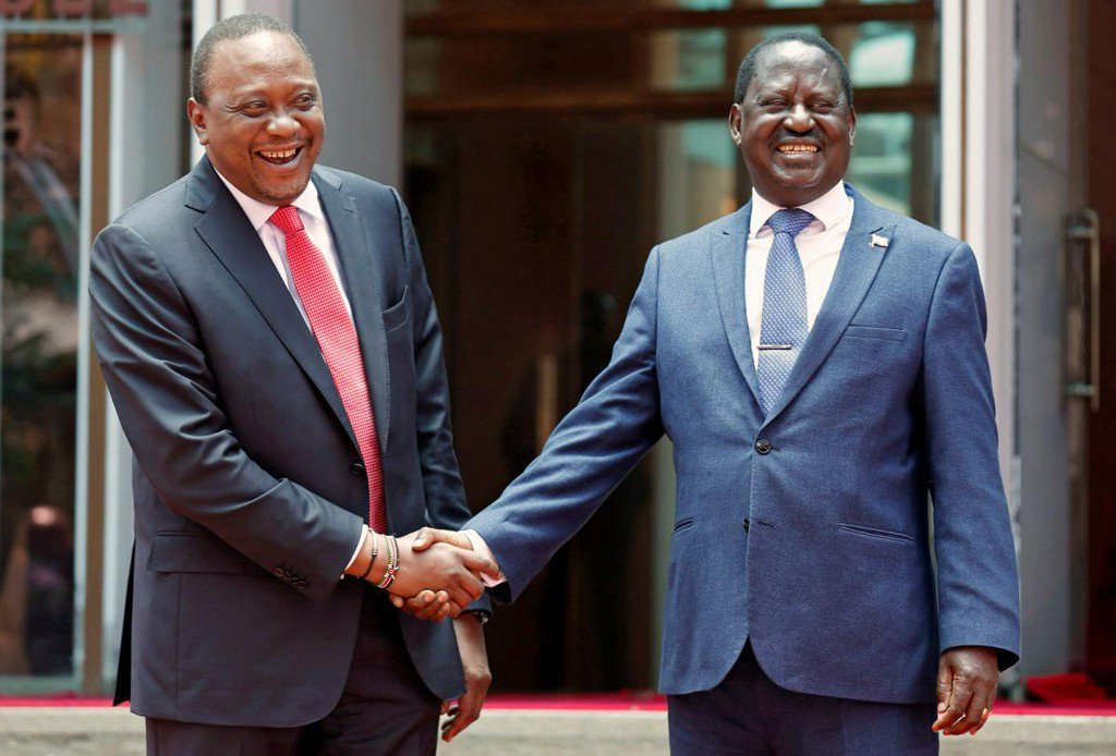 Reuters's tweet photo. Bitter rivals' embrace shakes up Kenyan politics https://t.co/eOL7CECPA3 https://t.co/z6W31eaCrL