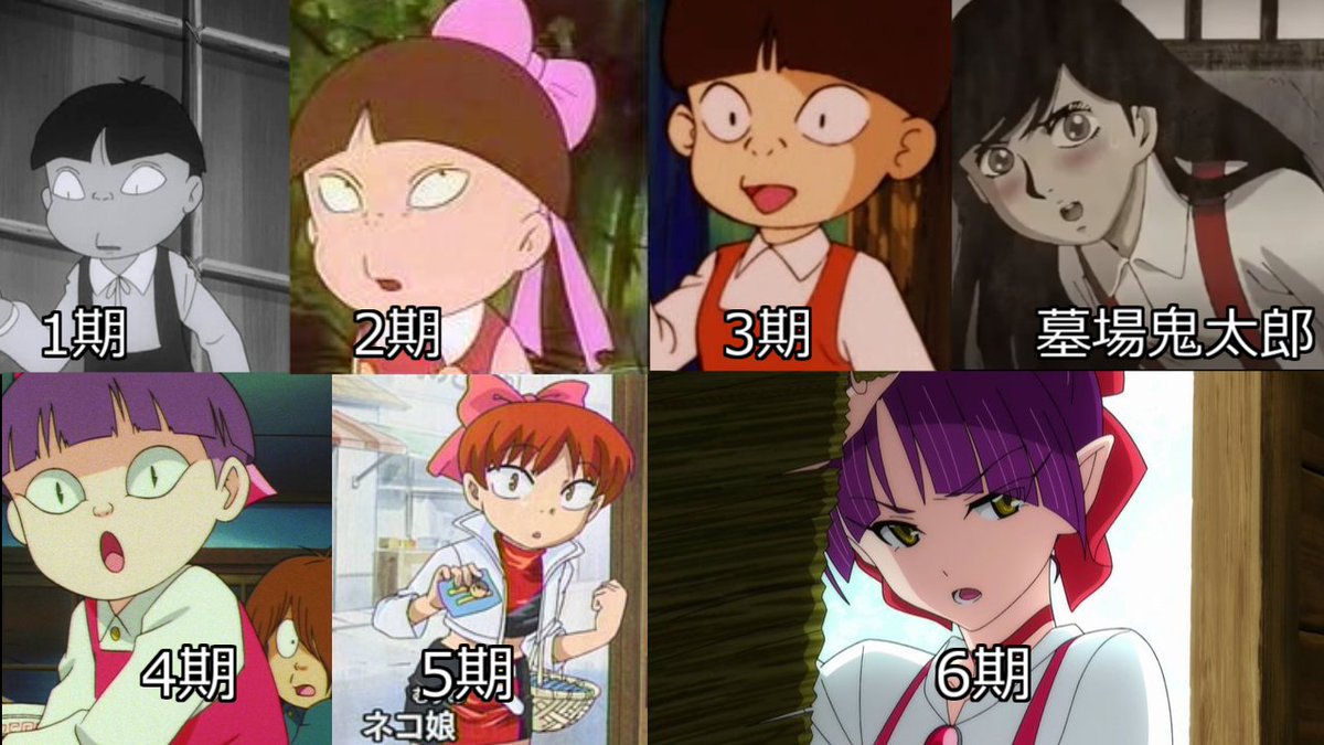 何世紀分もの八月が Na Twitterze 第二期が一番しっくりくる Rt Agehatyou Miko 今の鬼太郎のネコ娘アニメ第一期から見ていくとこの変化です ゲゲゲの鬼太郎 T Co Yasdu4zumo