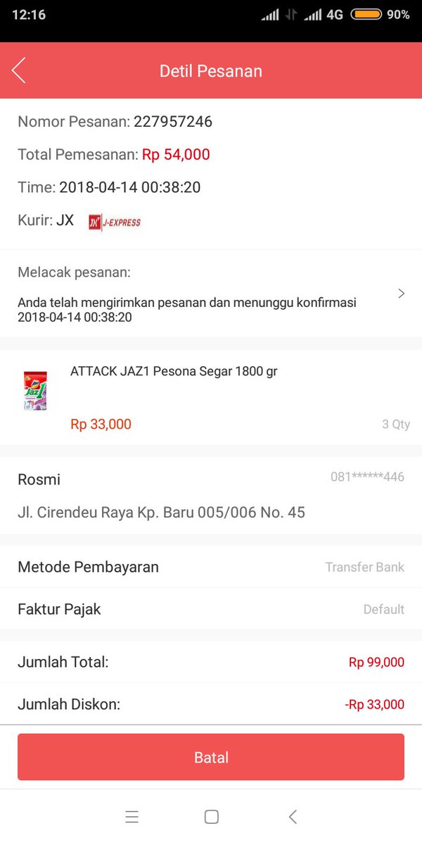 snurasiya's tweet photo. @csjd_id Pesanan saya knp status blm berubah? https://t.co/G75tJcpgGD