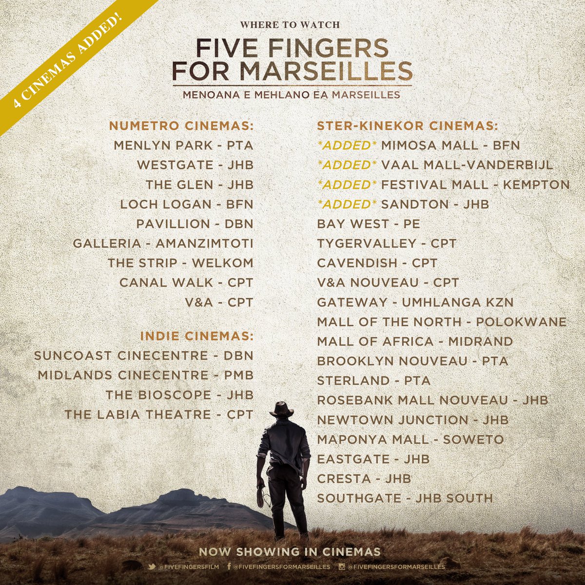 ⚡️ Where to Watch #FiveFingersFilm
Visit the cinema website of your choice for times/dates &amp; to book your tickets! Don't see your movie house on the list? Please demand the film at your local cinema! 
Bookings: alturl.com/kzo2h