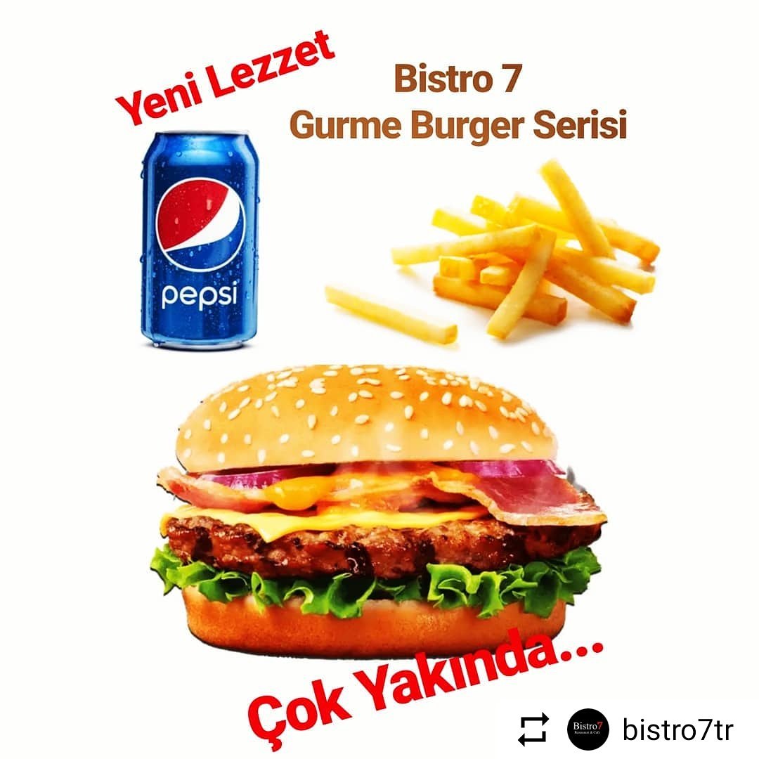 Yenilenen menümuz ve gurme burgerlerimiz çok yakında sizlerle... #gurmeburger #hamburger #pepsi #patateskizartmasi #bistro7tr #yeni #lezzet #instafood #yenibosna #bahcelievler #kuyumcukent #kuyumcukentavm