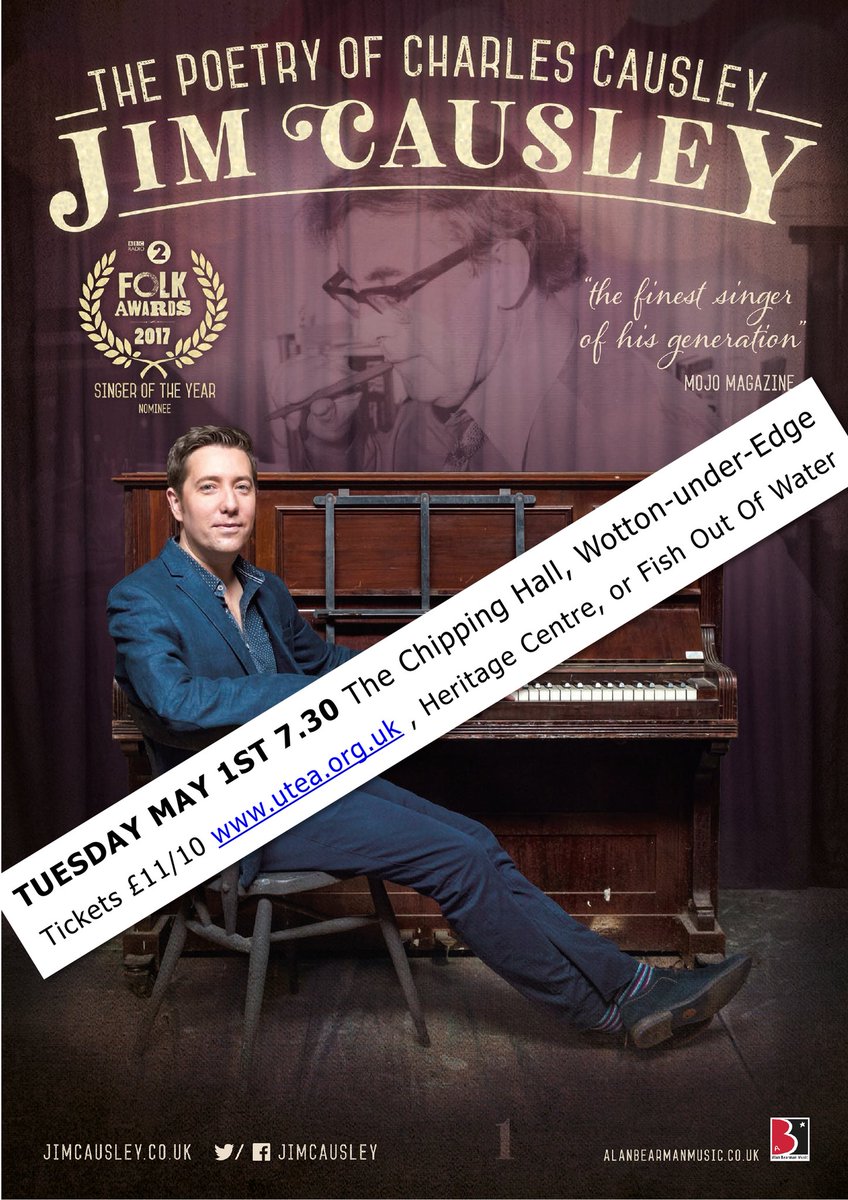 Tuesday May 1st evening of music, poetry and film celebrating the life and work of celebrated Cornish poet Charles Causley with wonderful musician Jim Causley, film director, writer and artist Jane Darke and Wotton poet Dr Rosie Bailey. Tickets £11/10 door/www.utea.org.uk