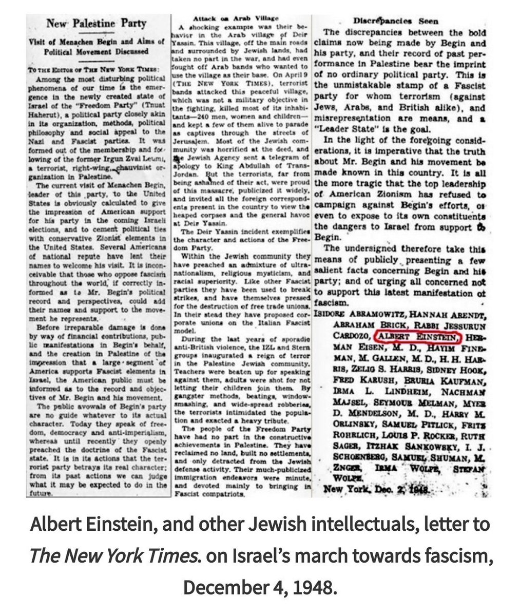 A warning about the rise of fascism in #Israel, from 1948. Albert Einstein was among the signatories. #Nakba70