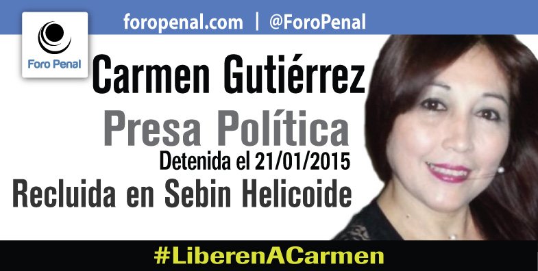 ForoPenal's tweet photo. Carmen Gutiérrez: Privada de libertad por motivos políticos desde el 21/01/2015 #LiberenACarmen https://t.co/8GnqagCN7z