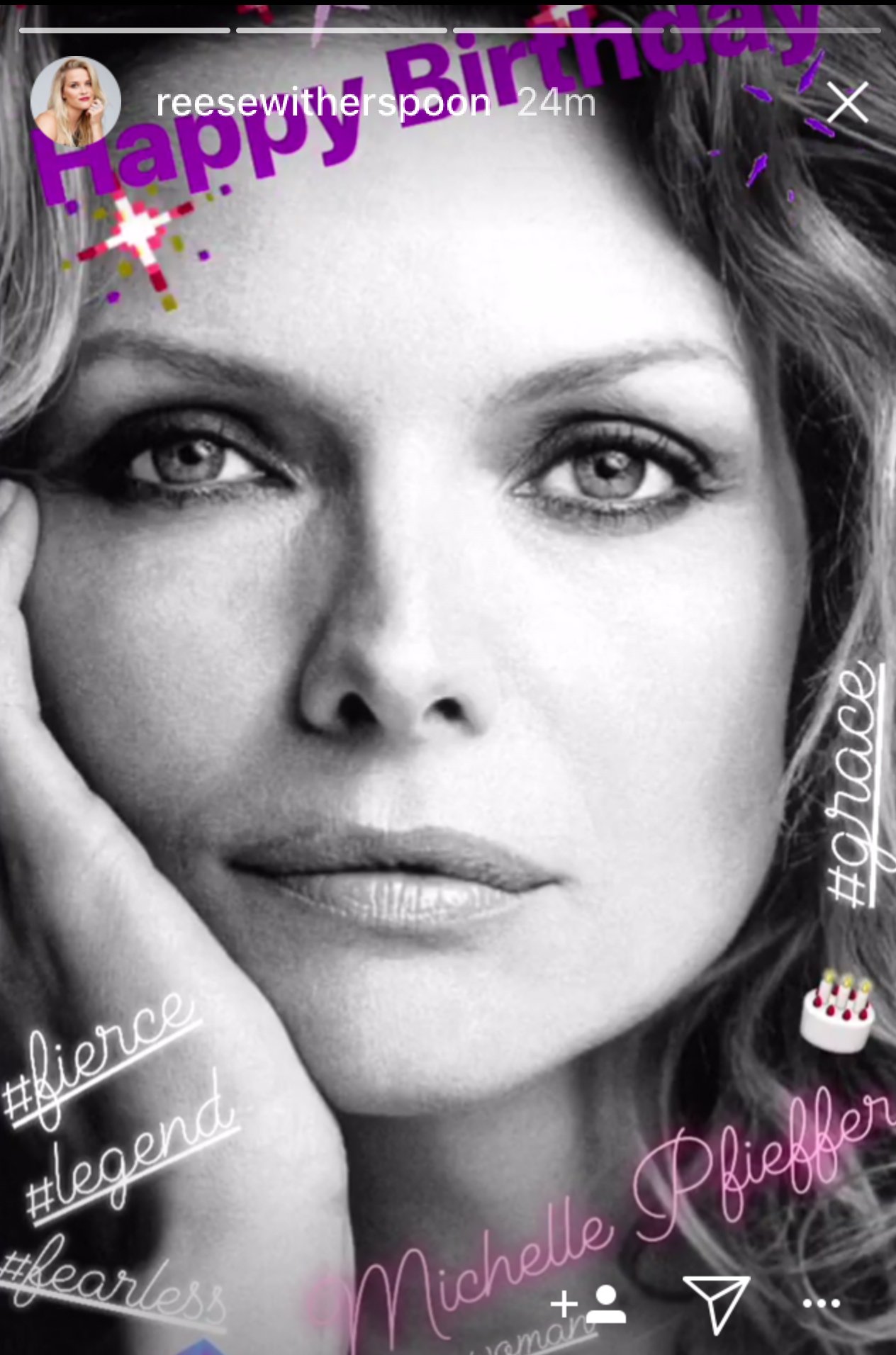 Reese Witherspoon wishing Michelle Pfeiffer a happy birthday on Instagram 