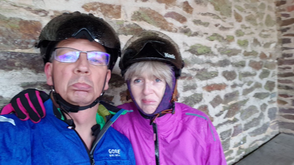 cycleabout's tweet image. Picture sums up our ride today to St. Onen la  Chappelle. Sheltering in a bus stop near the end of a damp cold 50 miles.
