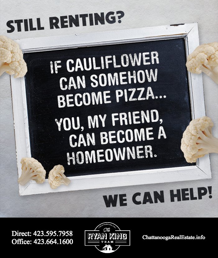 Not to hate on cauliflower pizza.... #TheRyanKingTeam #TheChattanoogaLife #ChattanoogasRealtors #ChattanoogaRealEstate #LetUsWorkForYou #FirstTimeHomeBuying #WeLoveOurClients