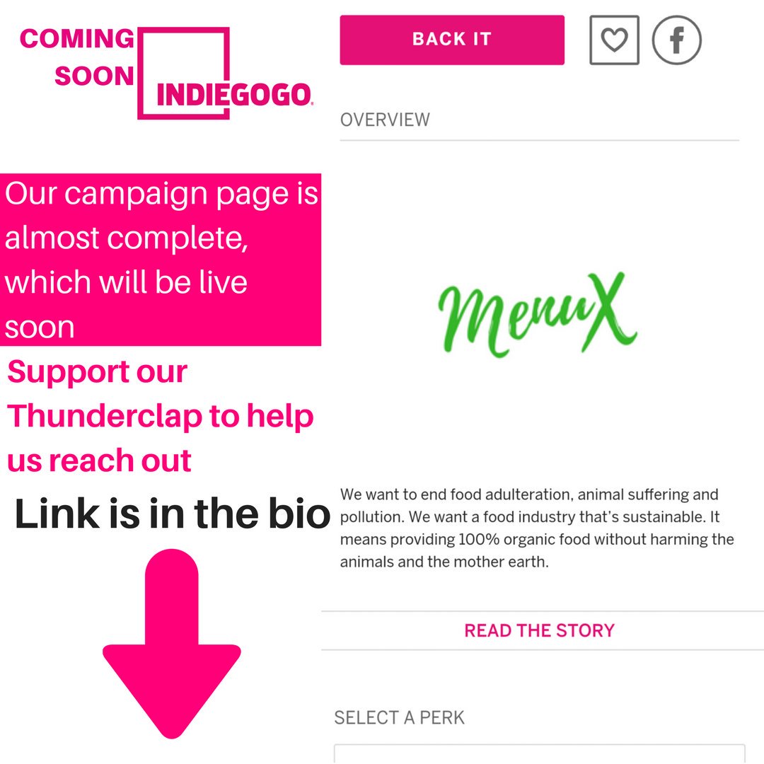 Support our #Thunderclap at  thunderclap.it/projects/69759… 

MenuX:say yes to the FUTURE

Coming soon On #IndieGoGo

#startup #MenuX #idea #campaign #crowdfunding #indiegogolaunch #indiegogoperks #indiegogosoon #agricofarms #Food #indiegogocampaign #indiegogocrowdfunding