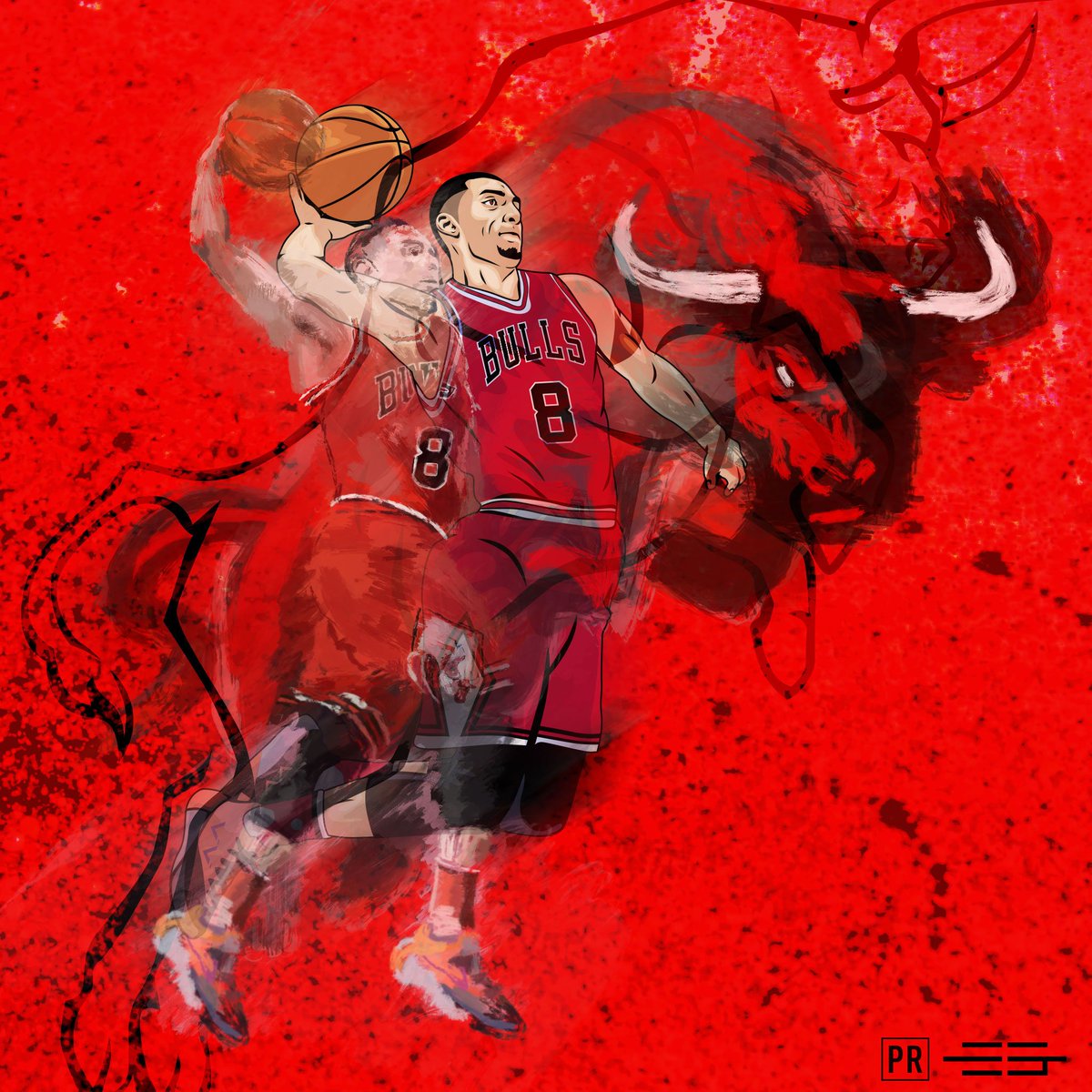The_Step_Back's tweet photo. Zach LaVine is rising. Check out his #nbacollab illustration by @ElliotGerard and Peter Richter, and the rest of the series here: https://t.co/78OvpLj84I https://t.co/luHpAhvTrZ