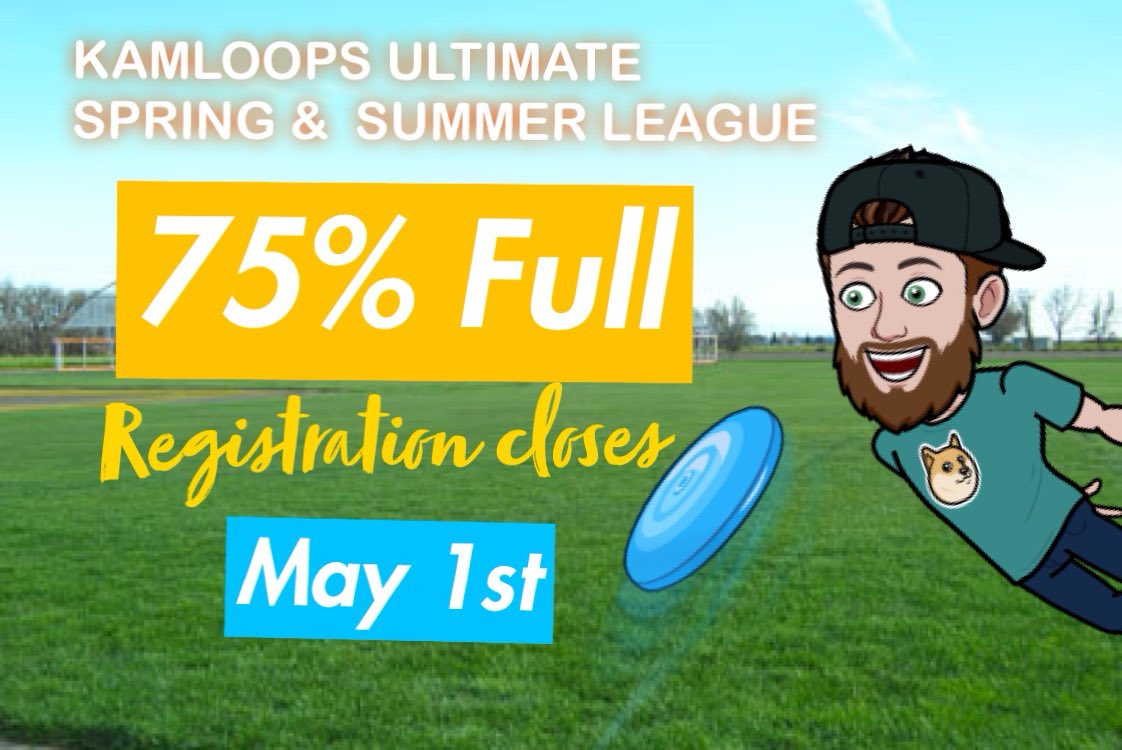 KamUltimate's tweet photo. 3 days left to register for Spring League Ultimate Kamloops ! All levels welcome. https://t.co/QMadXRZxtU #kamloops https://t.co/dcg0sphX7q