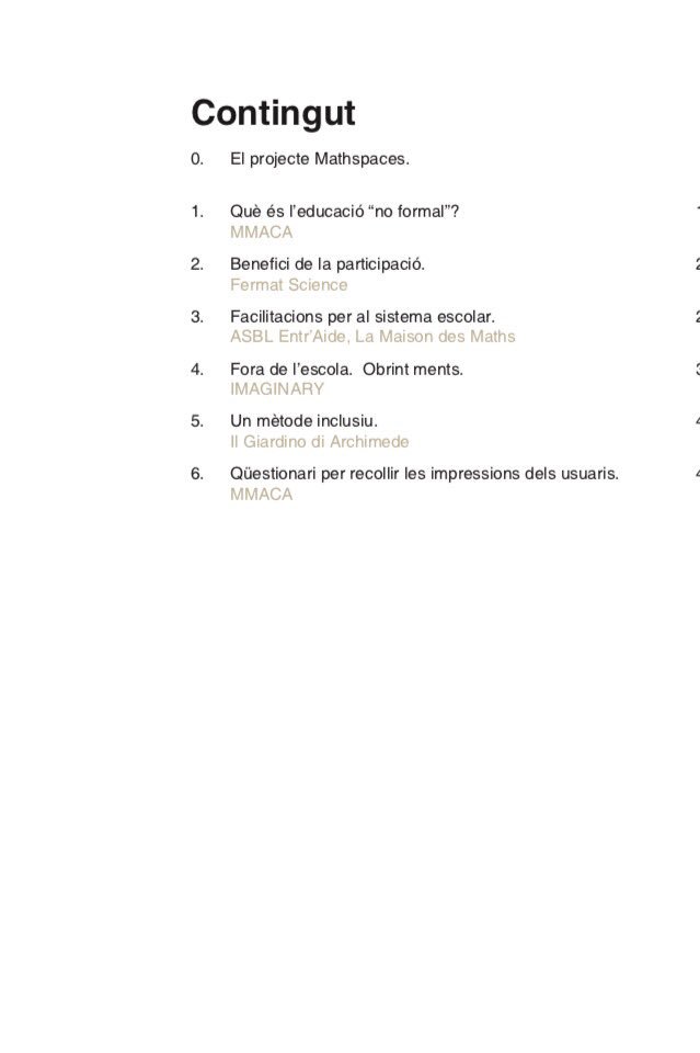 MMACA_cat's tweet photo. Portada, index i introducció del Booklet "Una aproximació no formal a l'educació matemàtica" publicació que forma part del projecte #mathspaces https://t.co/PND12RShM2