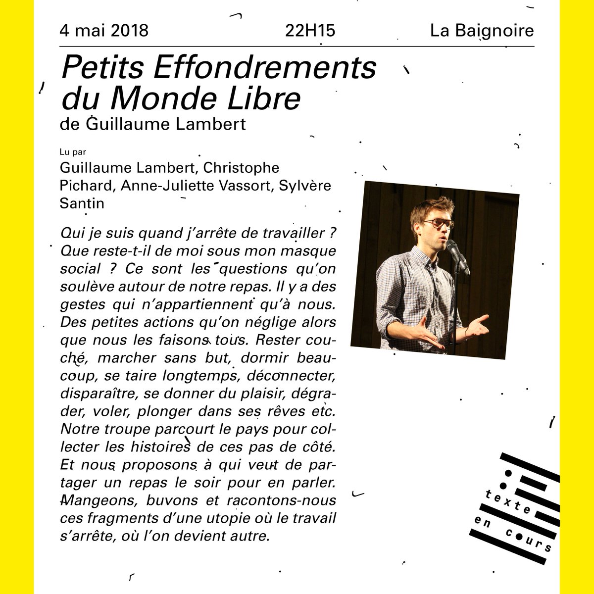 TEC passe derrière le masque social! Si vous vous demandez "Qu'y voit-on?", c'est qu'il faut venir!

Vendredi 4 mai 2018: La baignoire, 7 rue Brueys – #Montpellier <a href="/montpellier_/">Ville de Montpellier</a> <a href="/Montpellier3m/">Montpellier Métropole</a> @GazetteLive34 <a href="/MLMontpellier/">Midi Libre Montpellier</a> <a href="/Telerama/">Télérama</a> @theatralmag 

facebook.com/texteencours/p…