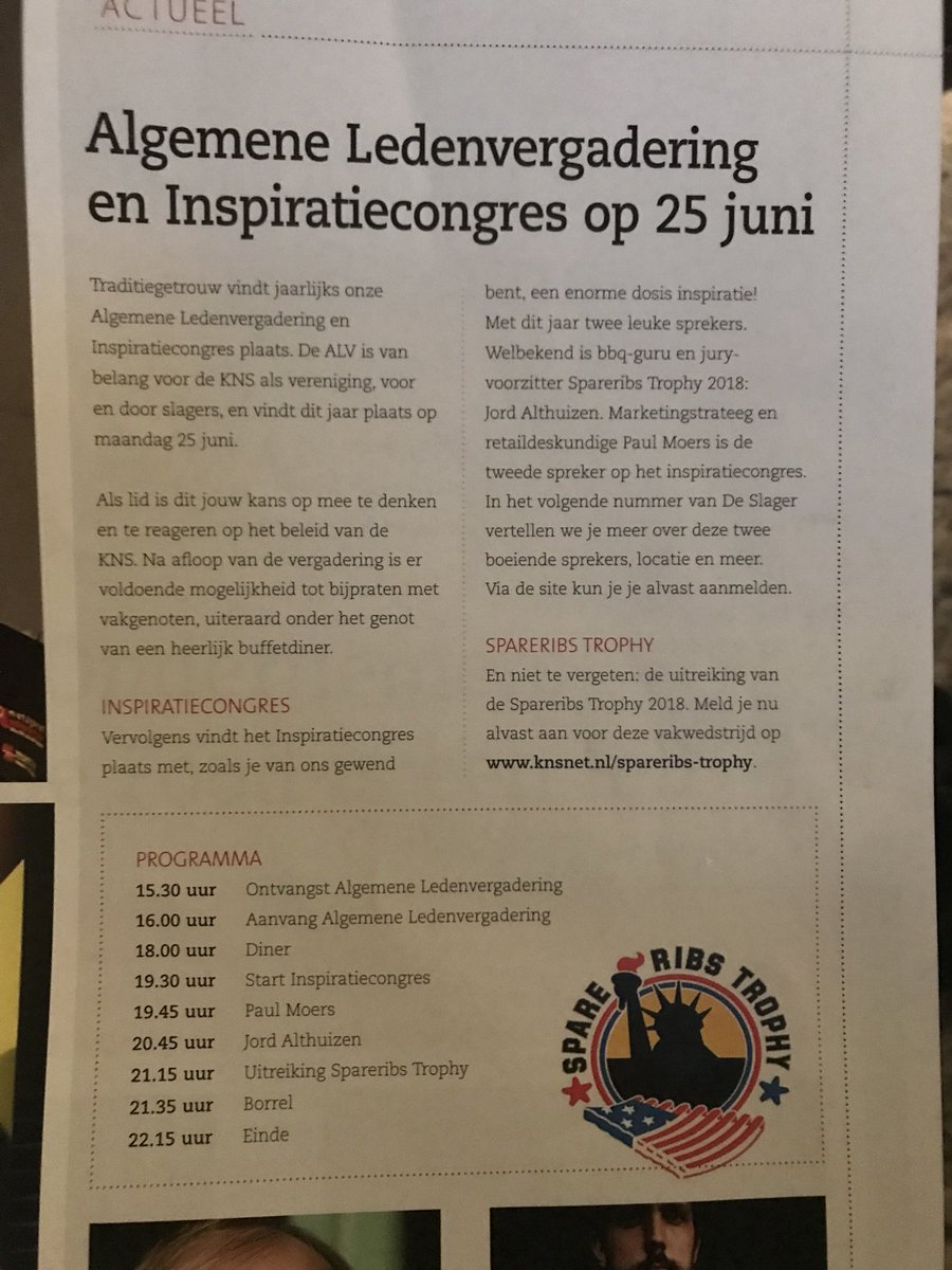 Genoteerd. Maandag 25 juni.
Jullie ook vakbroeders? 
<a href="/KNSvoorslagers/">KNS</a> 
#Algemeneledenraad 
#Inspiratiecongres 
Met o.a. <a href="/jordalthuizen/">Jord Althuizen</a> 👌👌👌