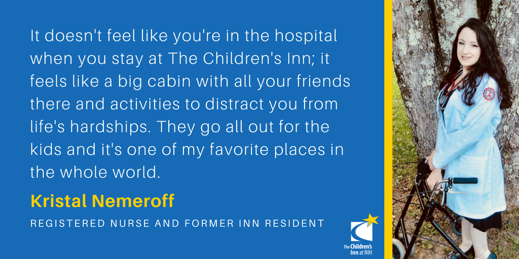 TheChildrensInn's tweet photo. Registered nurse, former Inn resident, and @NICHD_NIH patient Kristal Nemeroff recently told her story of living with Osteogenesis Imperfecta on #DNADay18. She was one of The Inn's first residents, and shared the impact we made on her stay at @NIH. Listen: https://t.co/SNSkWOtJ9K https://t.co/Dl7B0R8nSP
