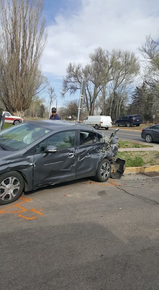 EmilyAReports's tweet photo. Morgan County Sheriff says the man driving this stolen semi nearly killed multiple people last night — plowing into law enforcement cars and people driving along the road. In total, 10 cars were damaged and 5 people were injured during the pursuit. #KDVR https://t.co/eszDrCCjDz