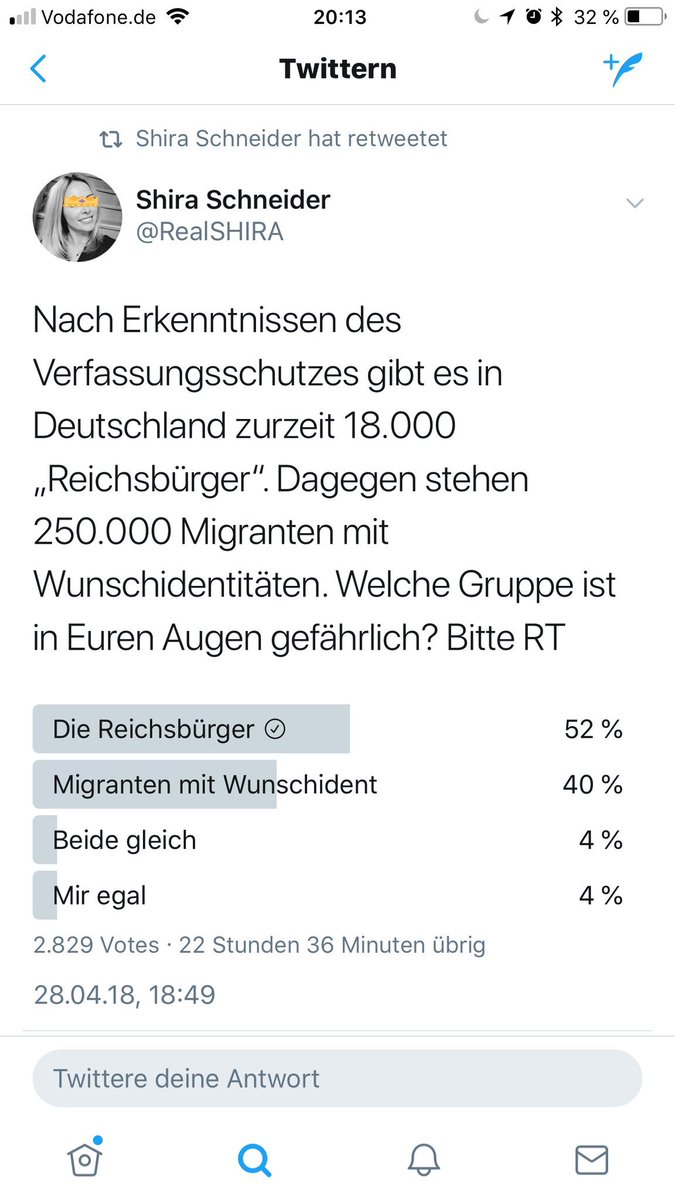 Aber <a href="/RealSHIRA/">Shira S , MD</a>, das ist doch ein tolles Ergebnis! Diese Umfrage musst Du nicht löschen. Dafür musst Du Dich nicht schämen. Für die Wahrheit muss sich niemand schämen! #LiebestattHass #LiebeFuerAlle Fühl' Dich geherzt! 💞💕💖