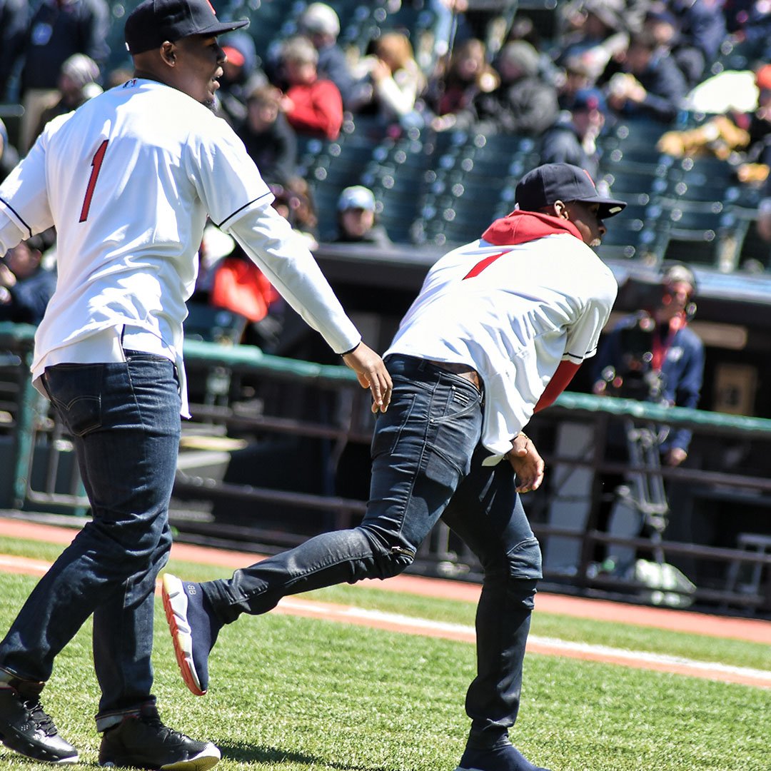 Browns's tweet photo. Today @RandallTime and @tj_carrie threw out the first pitches for the @Indians!

#RallyTogether ⚾️ https://t.co/xM5otHzUBy