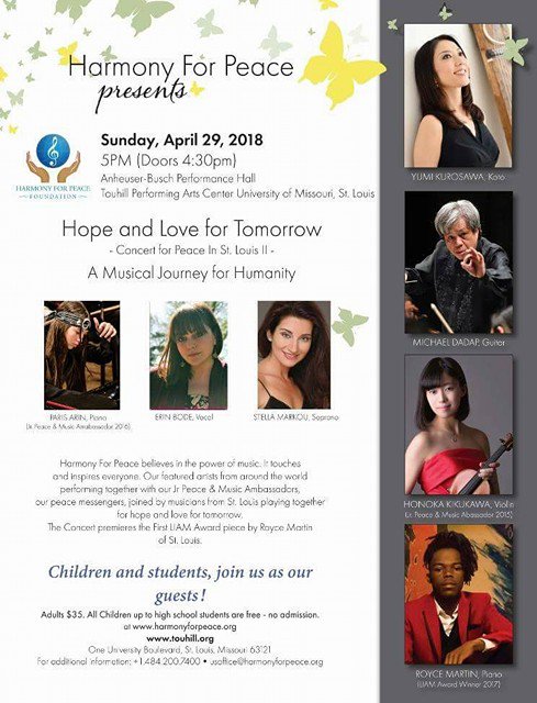 UMSLOpera's tweet image. Doors open at 4:30PM! TODAY! Director and Soprano Stella Markou joins artists onstage for Harmony For Peace at @TouhillPAC touhill.org/events/detail/… #opera #stl #amsinging @harmonyforpeace
