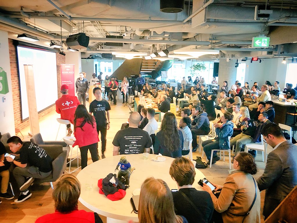 iliasb's tweet photo. Waw #HIP613 #hackathon rocks!! Kickass vibe, awesome prototypes and potential #startups innovation!!

Awesome work @HHOttawa @hackinghealthca @CHEOhospital!! 

Thank you @Shopify for hosting and @ucarleton @macadamianlabs @impacthub @LSPARKGlobal and all the other supporters!! https://t.co/zucIdQhhtB