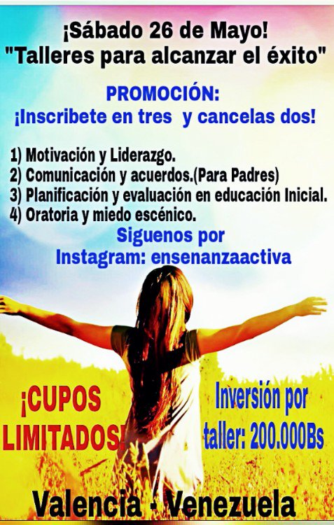 smeraldaquinter's tweet photo. ¡Talleres para alcanzar el exito!Contactanos:
Gmail:ensenanzaactiva7
Instagram: ensenanzaactiva
Sms: 0416-028-39-21
whatsapp: 0424-490-02-03 https://t.co/2MDQRnj3QB