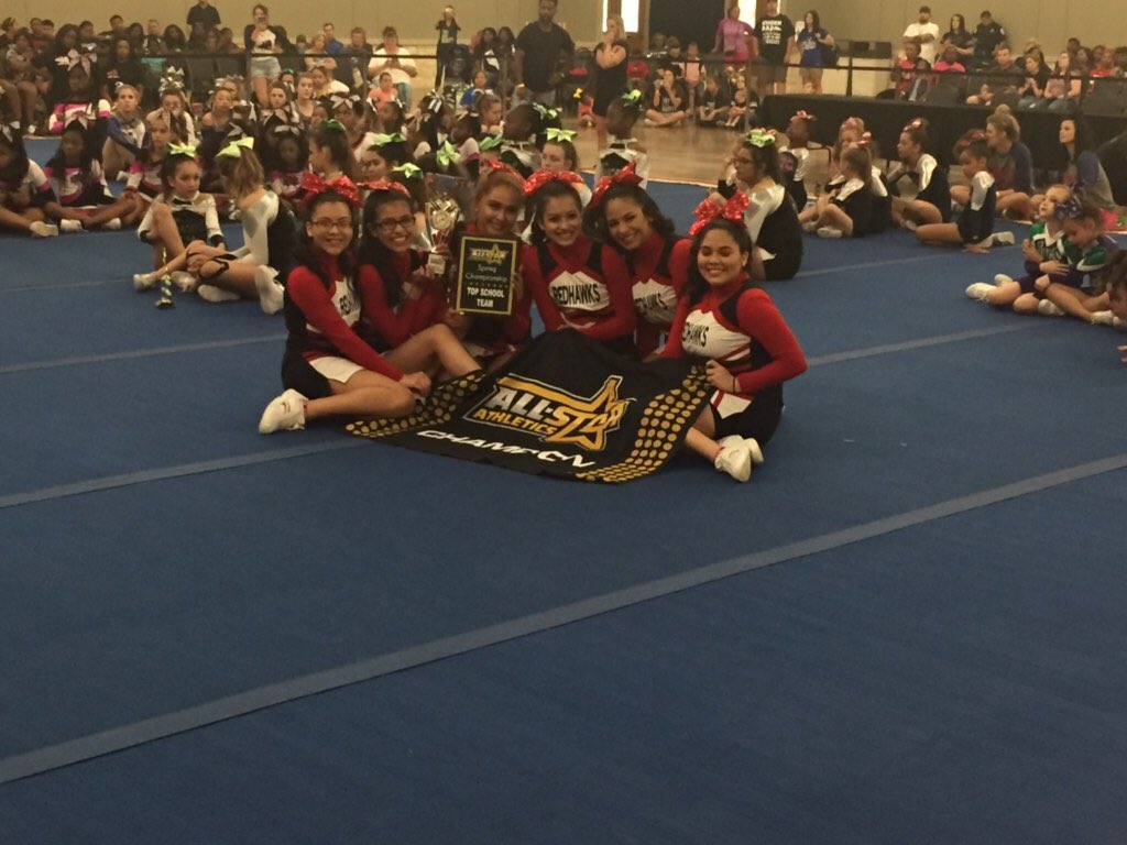 HISD_NHECHS's tweet photo. Congrats to our Redhawk Cheerleaders for winning 1st Place in the school category at their first competition of the year! #Champions #NHECHSProud @MisterGaston 🥇🎉 https://t.co/TwyZtn8yoP