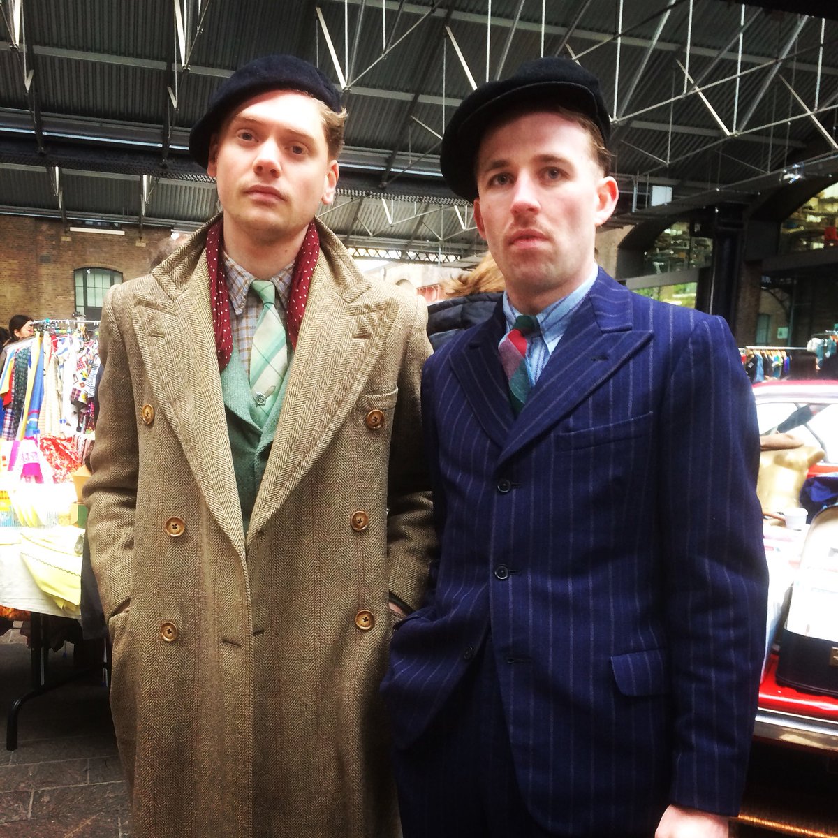 TheChapMag's tweet photo. This pair of dapper coves was spotted at today’s #classiccarbootsale #chaps #dapperchaps #beret #pinstripe https://t.co/gieV2ao31r