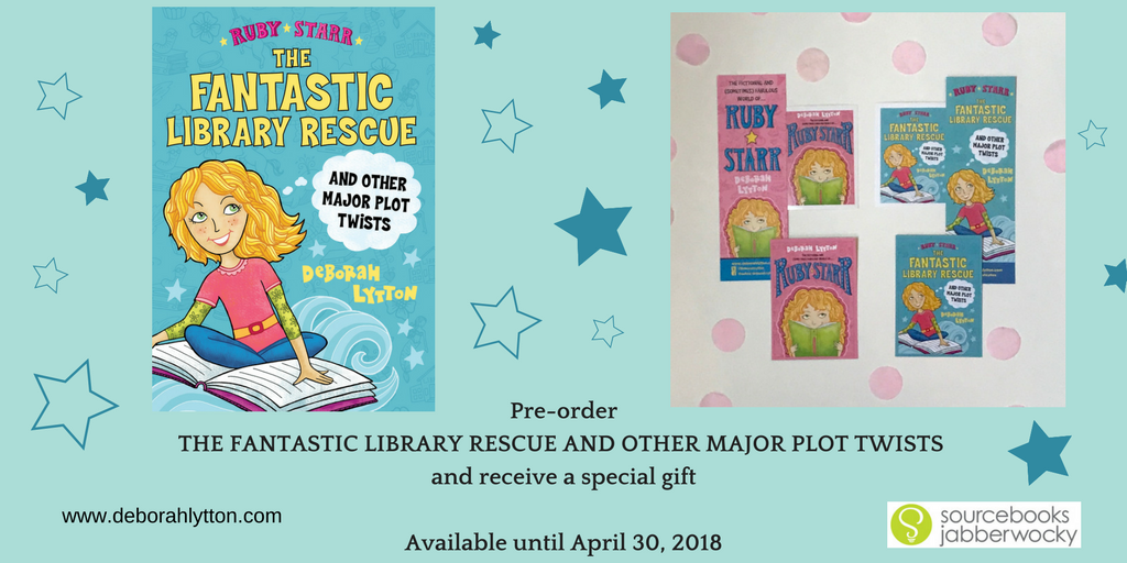 SourcebooksKids's tweet photo. It's your last chance to get #RubyStarr bookmarks, stickers, and trading cards! Preorder @DeborahLytton's THE FANTASTIC LIBRARY RESCUE AND OTHER MAJOR PLOT TWISTS and enter your info by tomorrow: https://t.co/vqV5znPm9a https://t.co/ZzmtlGCJtk