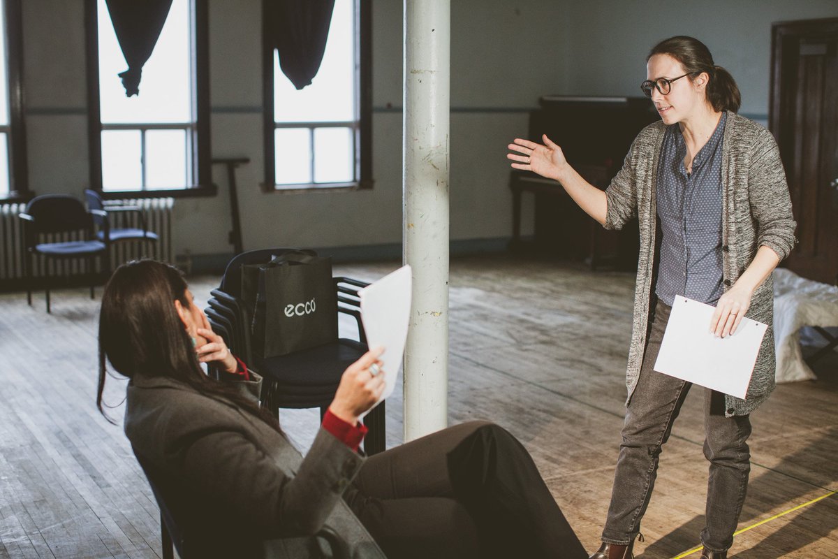 spiderbonesco's tweet photo. Erin (@eebrande) taking the lead and directing up a storm with Cheri (@Cheri_Maracle)! Getting ready to dive into the last week of rehearsals and tech week starting tomorrow! #theaTO #inrehearsal #EICTY #RISER18 
 
[📸 by Ross Spencer] https://t.co/Xw4Ad3l1Pt
