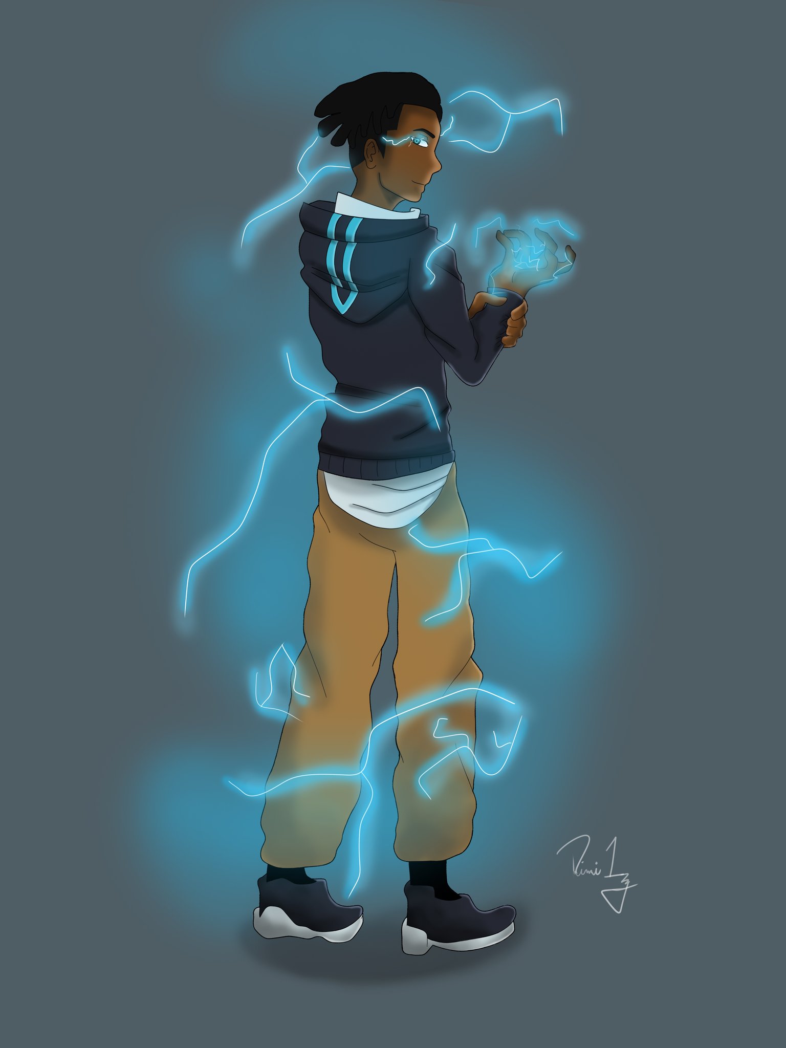 Anime boy with electric powers