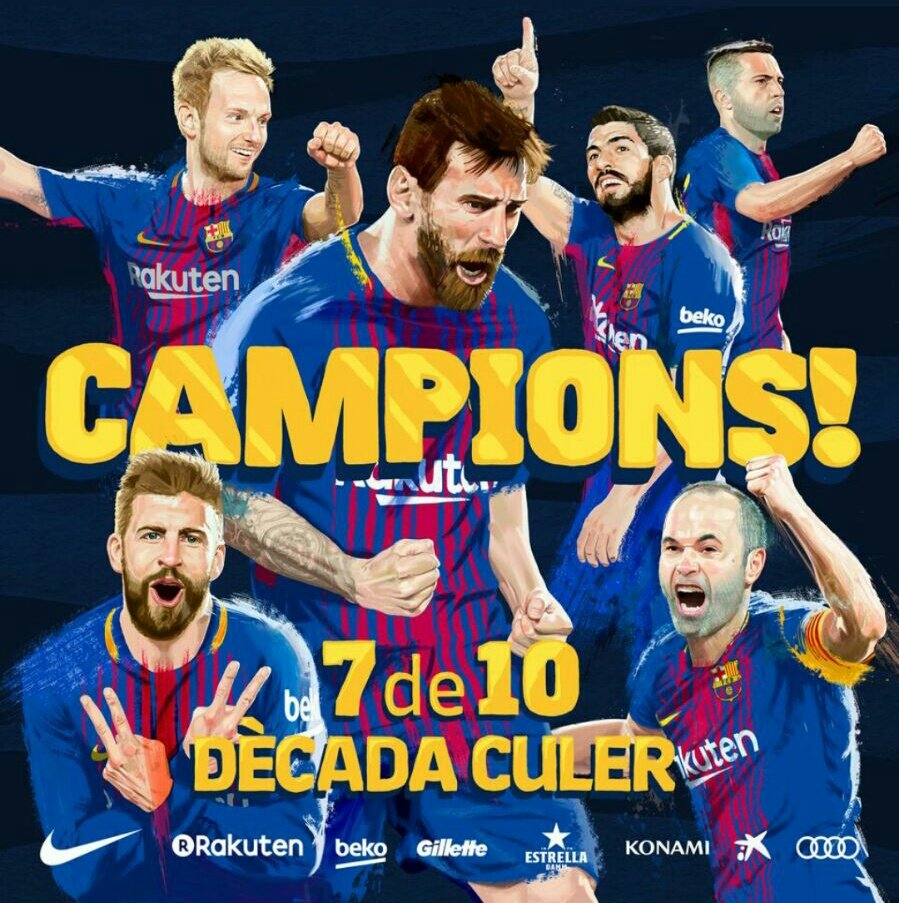 MDMBarcelona's tweet photo. Campeones de liga! Esta es la liga número 25 en la historia del club. Força Barça! https://t.co/06oDqSkH6S