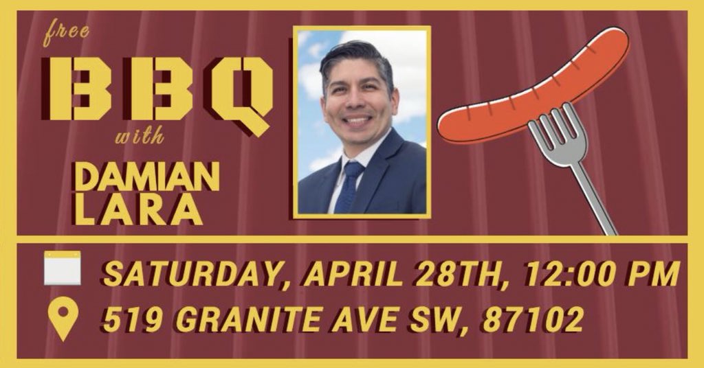 Lara_Listens's tweet photo. #NationalImmigrantResilienceDay !
Join us for a free BBQ tomorrow!
Send #Trump a message and send me, an #immigrant, to Congress!
*
*
*
#immigration #LaraTeam
#nmpol #nmpolitics #bbq #abqlocal #abq #albuquerque #unm #unmlobos #freefood #nm01 #nmcd1 #cabq https://t.co/9cyOki09wL