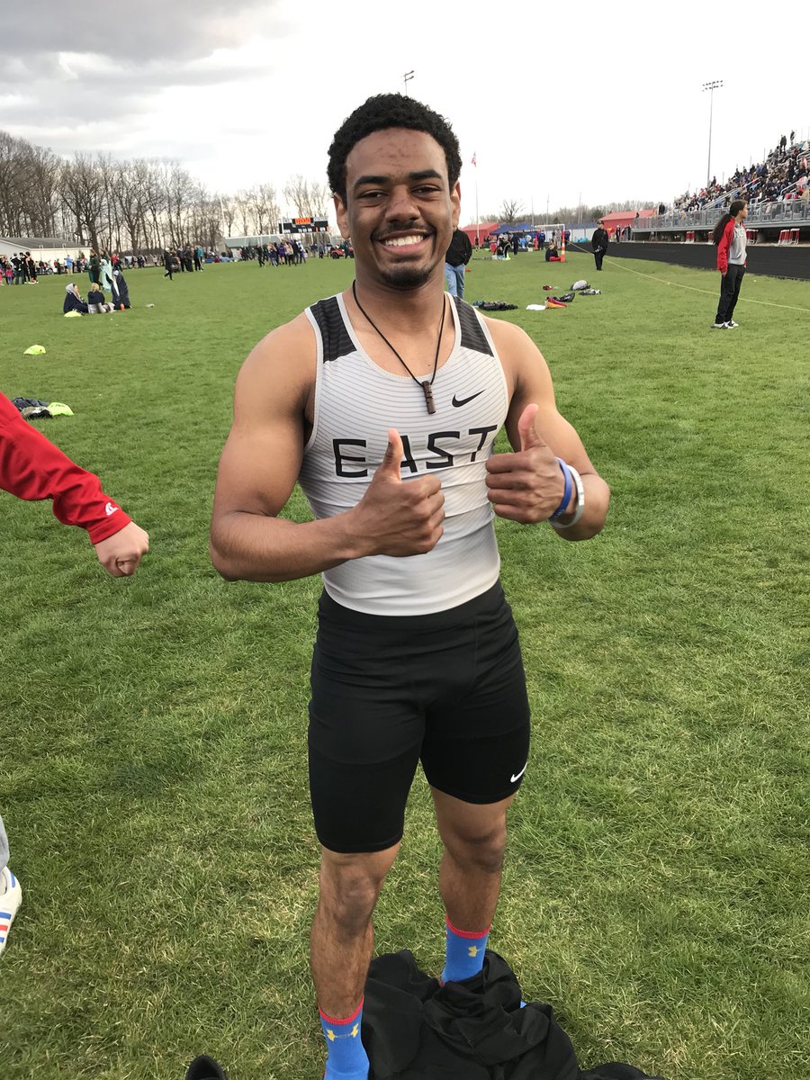 BeEastTrack's tweet photo. It must be the socks! Jon Carter sets a school record in the Long Jump of 21’11” #FeistyFriday #BeEast https://t.co/NzRBz7N329