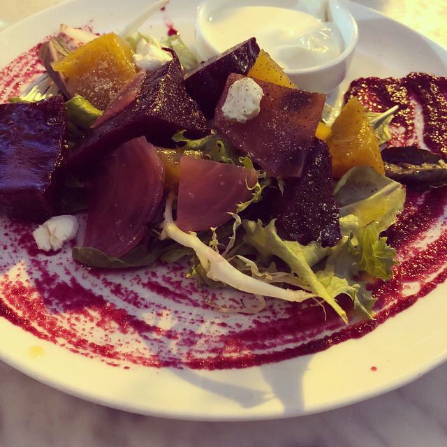 Bribed baby beet salad with Laura chenel goat cheese and citrus vinaigrette. Can't BEET it‼️‼️
