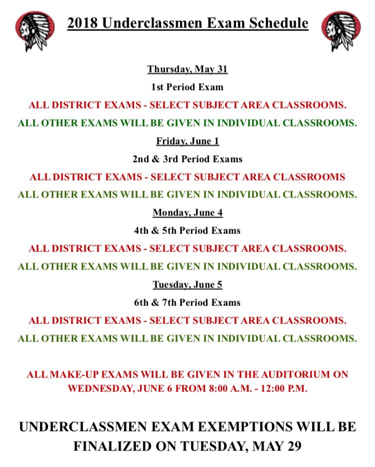 WHSTribeScribe's tweet photo. Underclassmen exam schedule https://t.co/tokcbLFeRa