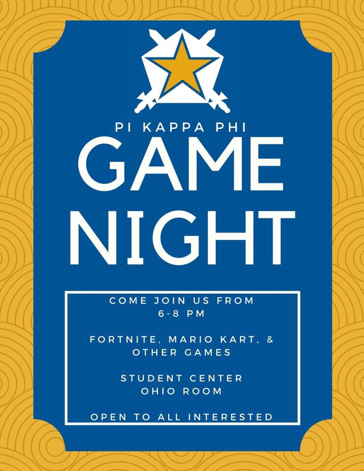 SIUPiKapp's tweet photo. Come out and play some games with us tonight in the Ohio room! 🎮😁 https://t.co/t1Xks9otWw